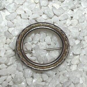 Vintage Round Gold-Tone Brooch Pin With Etched Design